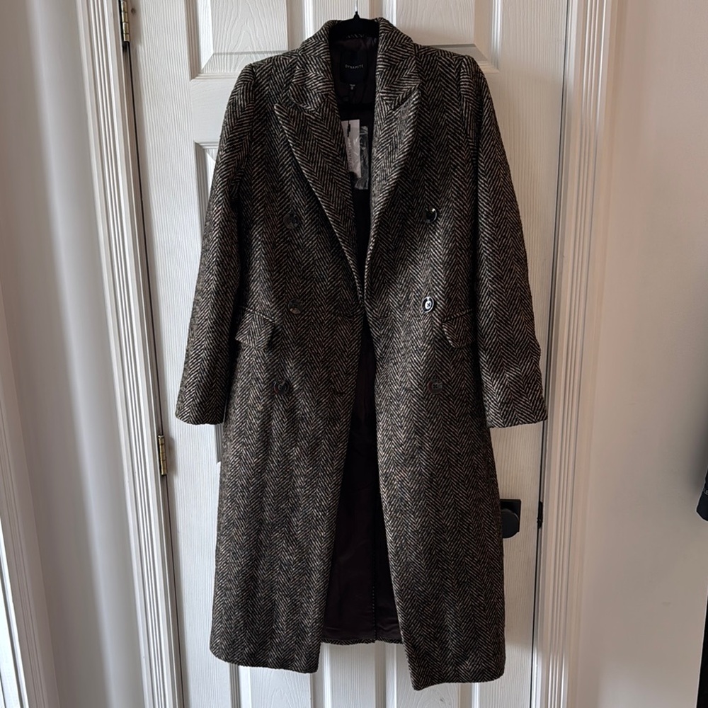 Brown Herringbone Wool Coat